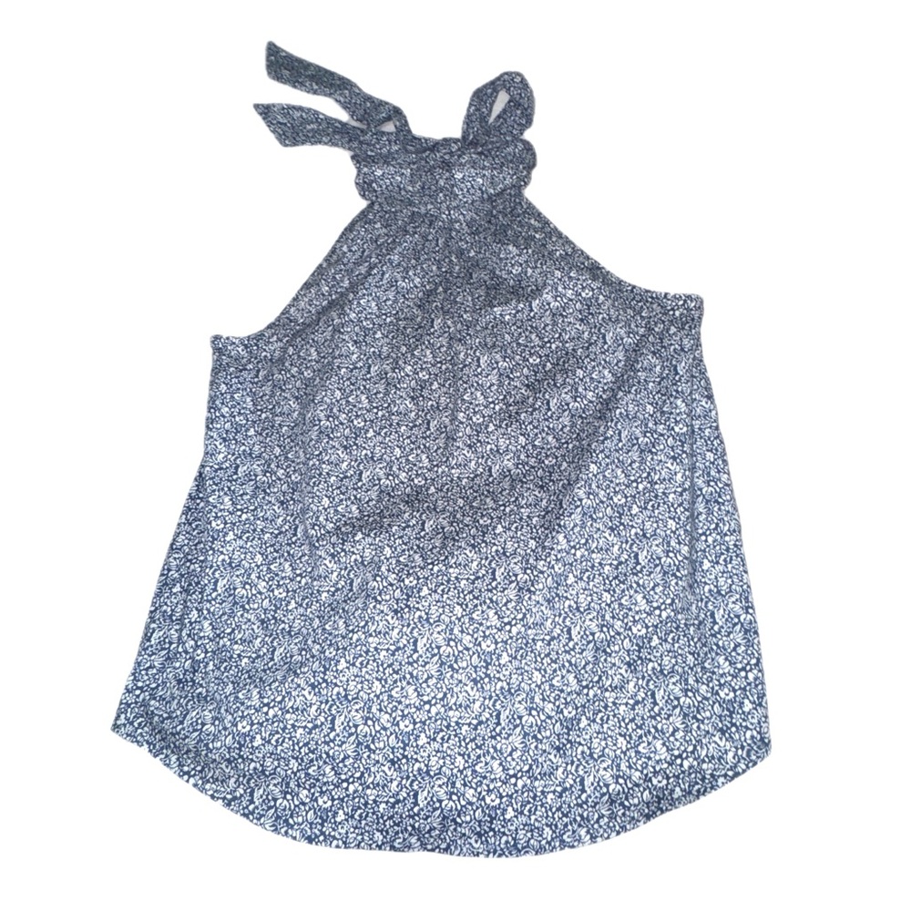 J. Crew Blue and White Floral Cotton Sleeveless Blouse with Bow Size 2